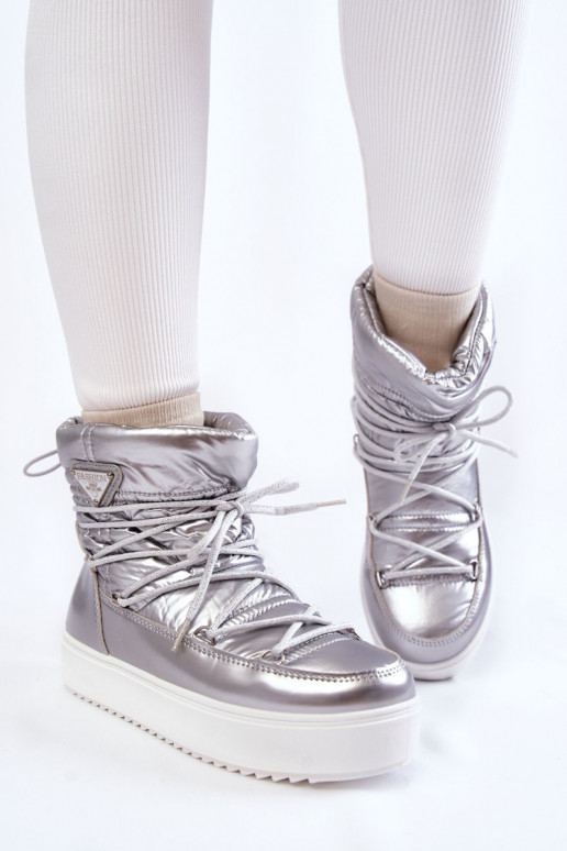 Women's Fashionable Lace-up Snow Boots Silver Carrios