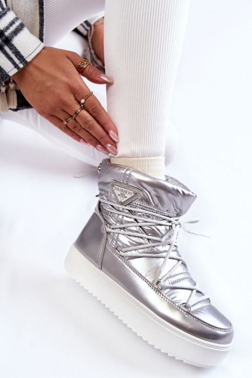 Women's Fashionable Lace-up Snow Boots Silver Carrios
