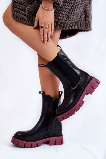 Women's Worker Boots On The Platform Black and burgundy Aliana 2
