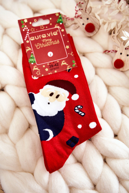 red cotton Christmas socks with Santa Claus red cotton Christmas socks with Santa Claus