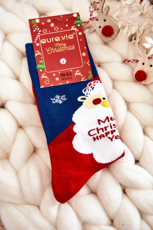 cotton Christmas socks with Santa in blue-red colors cotton Christmas socks with Santa in blue-red colors