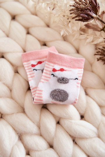 Children's Striped Socks With Teddy Bear Pink 2