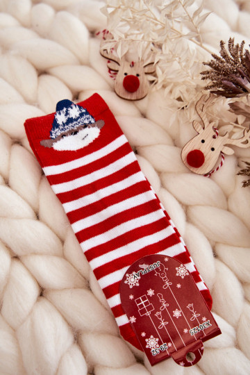 Youth Striped Socks With Bear Red and White 2