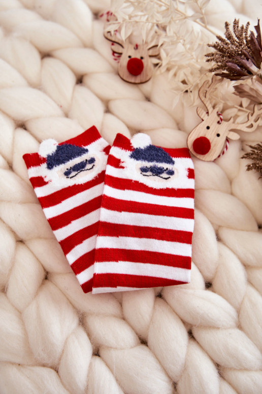Youth Striped Socks With Santa Claus Red and White Youth Striped Socks With Santa Claus Red and White