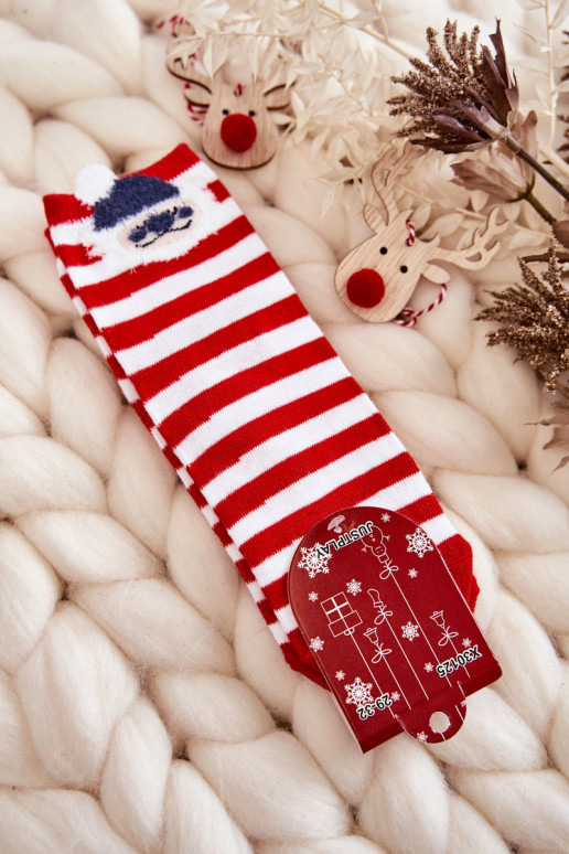 Youth Striped Socks With Santa Claus Red and White Youth Striped Socks With Santa Claus Red and White