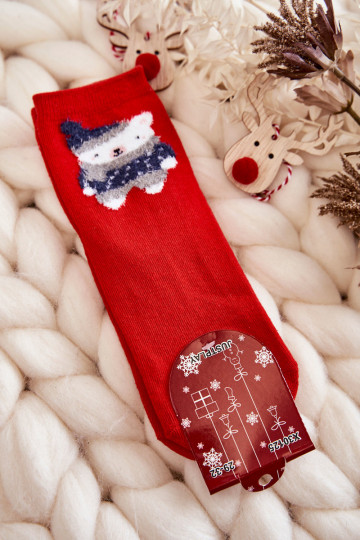 Youth Smooth Socks With A Teddy Bear Red 2