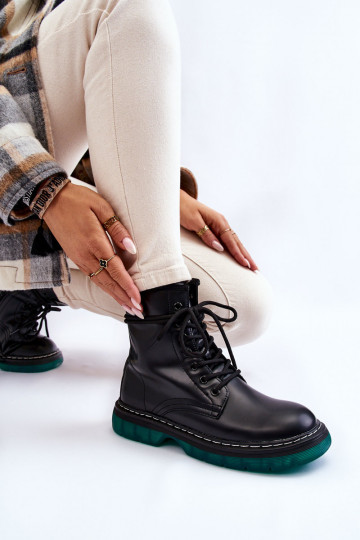 Women's Lace Up Boots With Green Sole Black Trinah 2