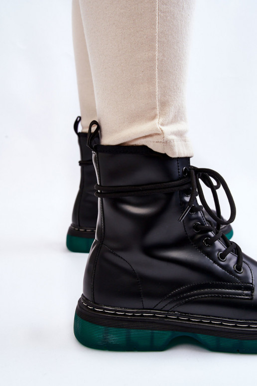 Women's Lace Up Boots With Green Sole Black Trinah Women's Lace Up Boots With Green Sole Black Trinah