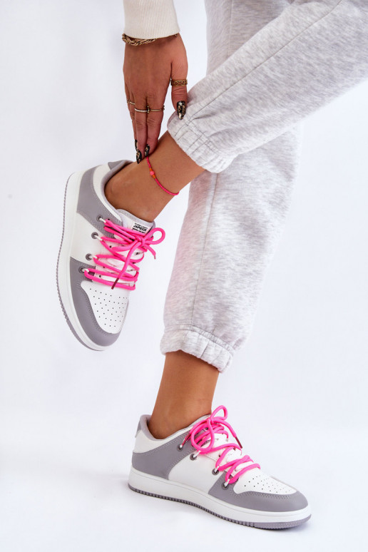 Women's Classic Double Lace Up Trainers White-Grey Jella Women's Classic Double Lace Up Trainers White-Grey Jella