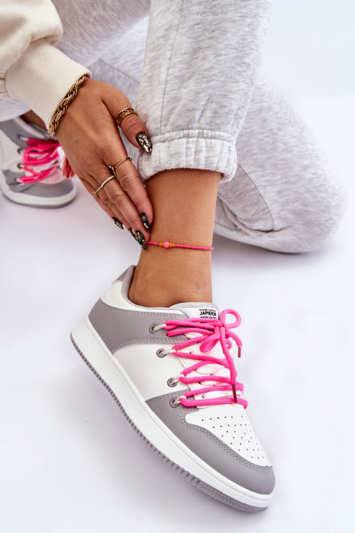 Women's Classic Double Lace Up Trainers White-Grey Jella Women's Classic Double Lace Up Trainers White-Grey Jella