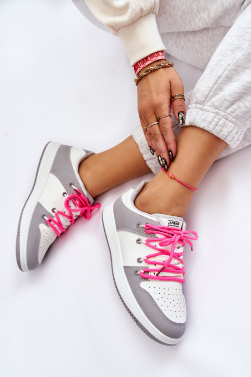 Women's Classic Double Lace Up Trainers White-Grey Jella Women's Classic Double Lace Up Trainers White-Grey Jella