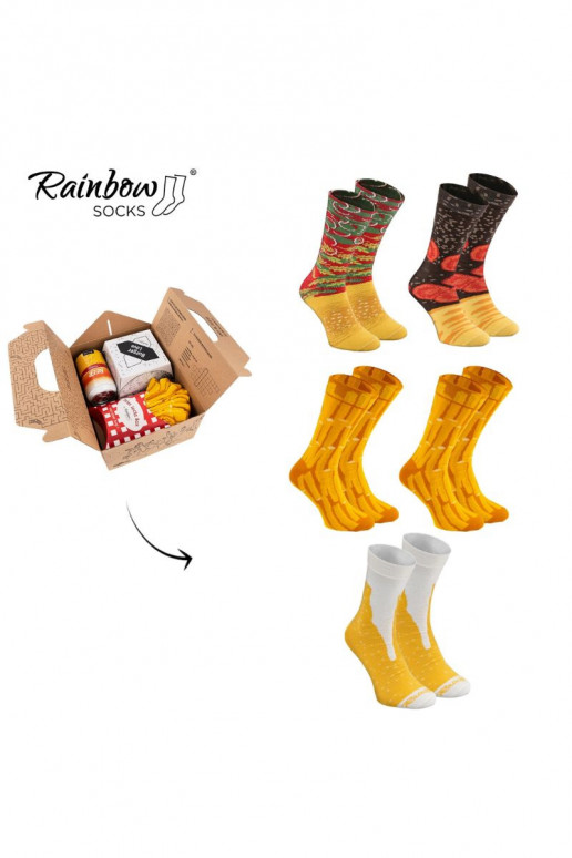 Rainbow Socks Meal Socks Box Burger Fries Beer 5 Pairs