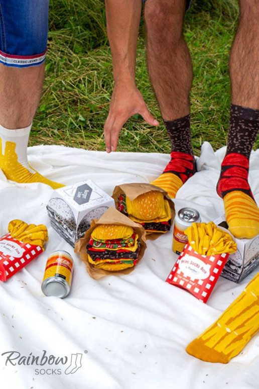 Rainbow Socks Meal Socks Box Burger Fries Beer 5 Pairs