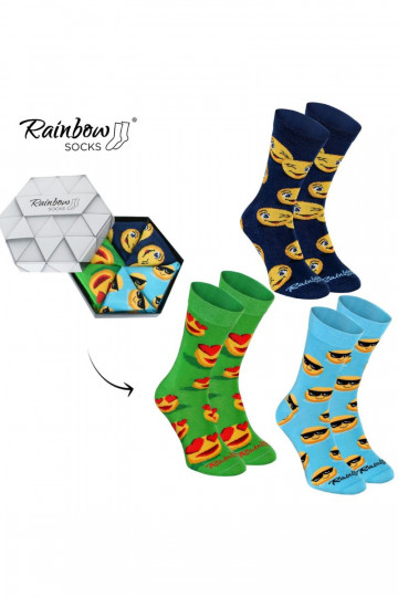 Rainbow Socks Emoticons Brainy Smiley Lover 3 Pairs 2