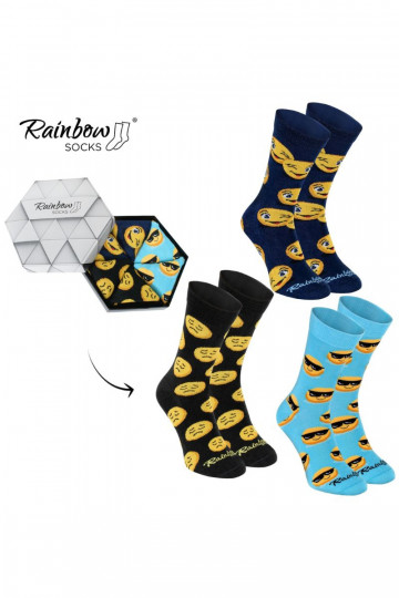 Rainbow Socks Emoticons Smiley Sadness Brainy 3 Pairs 2