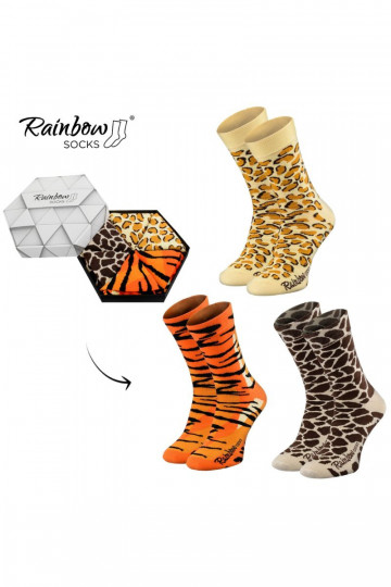 Rainbow Socks Wild Animal Motifs Giraffe Panther Tiger 3 Pairs 2