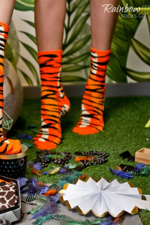 Rainbow Socks Wild Animal Motifs Giraffe Panther Tiger 3 Pairs