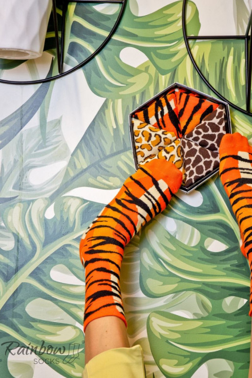 Rainbow Socks Wild Animal Motifs Giraffe Panther Tiger 3 Pairs