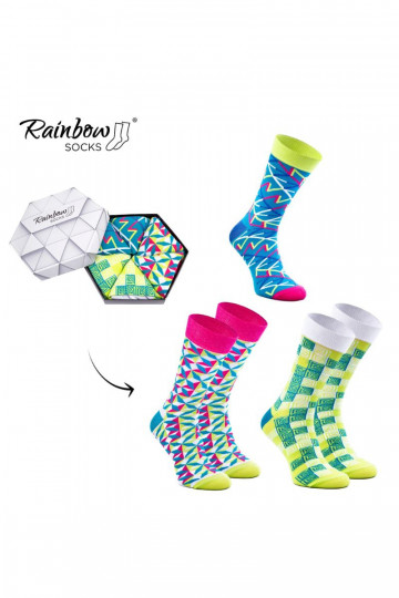 Rainbow Socks In Geometric Patterns Of 3 Pairs 2