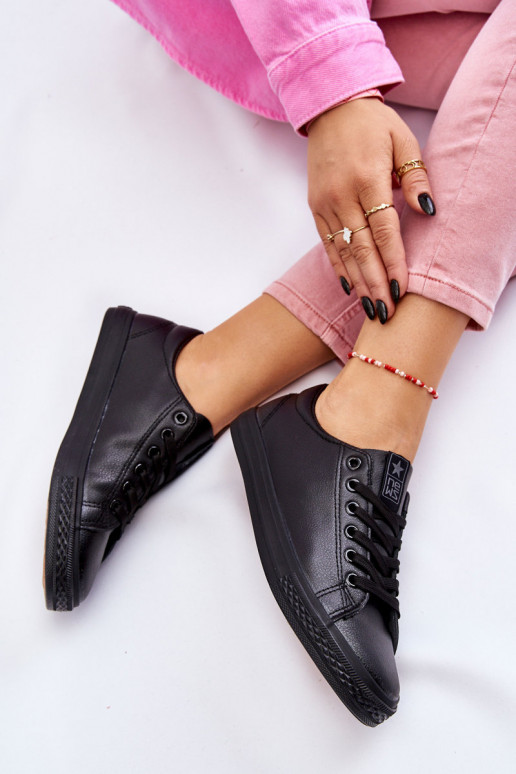 Women's Classic Leather Sneakers Black Misima