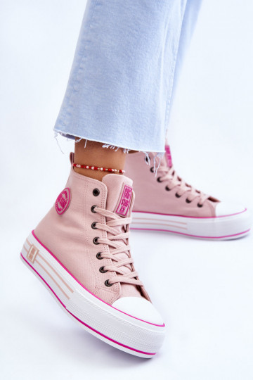 Women's High Textile Platform Sneakers Big Star LL274186 Pink 2