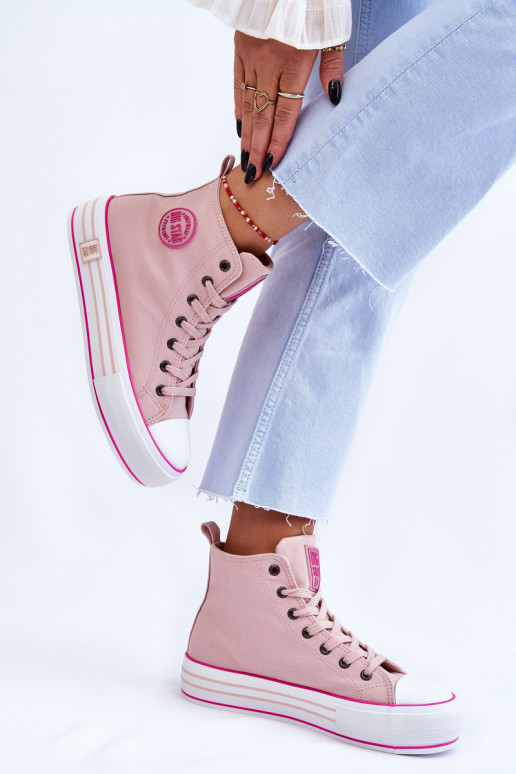 Women's High Textile Platform Sneakers Big Star LL274186 Pink Women's High Textile Platform Sneakers Big Star LL274186 Pink