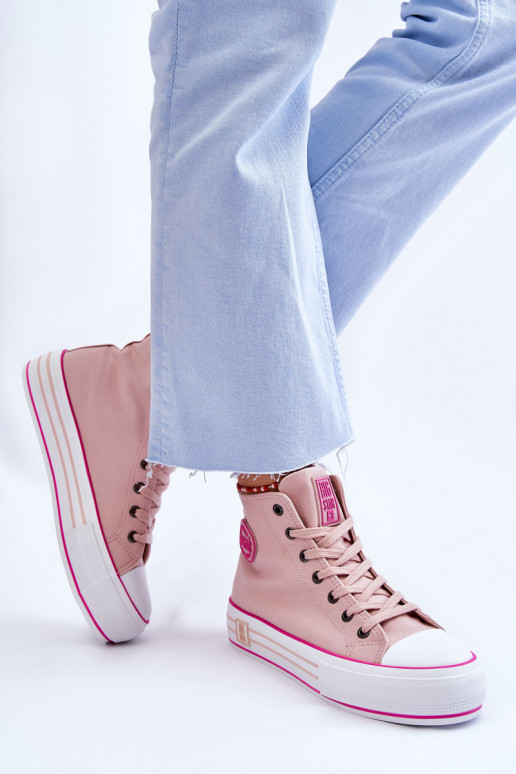 Women's High Textile Platform Sneakers Big Star LL274186 Pink Women's High Textile Platform Sneakers Big Star LL274186 Pink