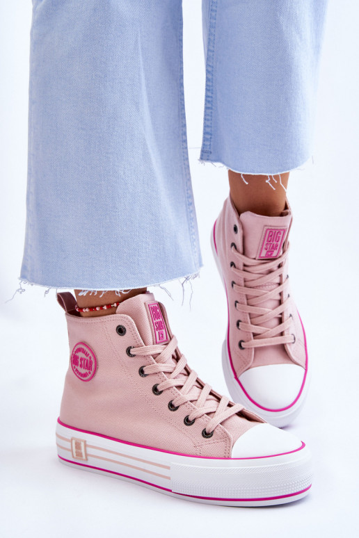 Women's High Textile Platform Sneakers Big Star LL274186 Pink Women's High Textile Platform Sneakers Big Star LL274186 Pink