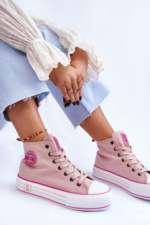 Women's High Textile Platform Sneakers Big Star LL274186 Pink Women's High Textile Platform Sneakers Big Star LL274186 Pink