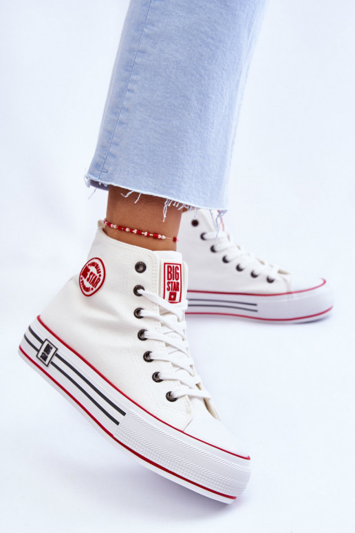 Women's High Textile Platform Sneakers Big Star LL274185 White Women's High Textile Platform Sneakers Big Star LL274185 White