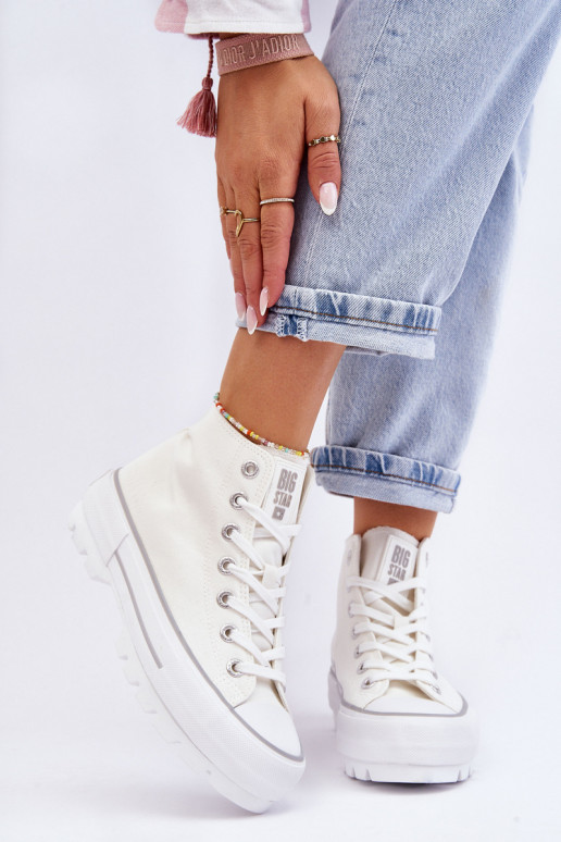High Fabric Platform Sneakers Big Star LL274156 White High Fabric Platform Sneakers Big Star LL274156 White