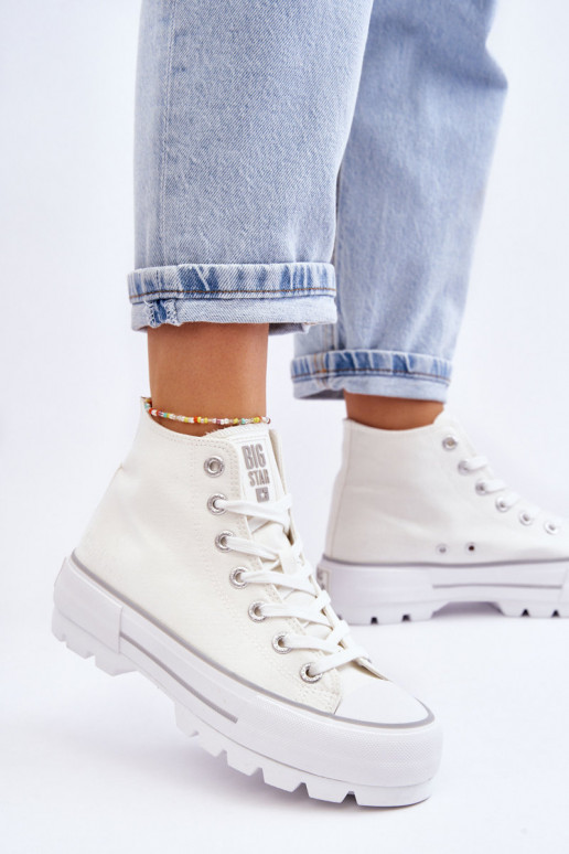 High Fabric Platform Sneakers Big Star LL274156 White High Fabric Platform Sneakers Big Star LL274156 White