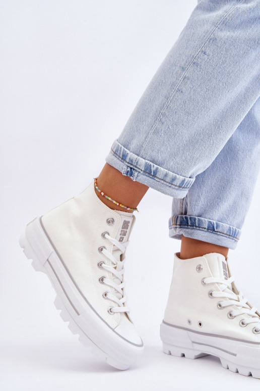 High Fabric Platform Sneakers Big Star LL274156 White High Fabric Platform Sneakers Big Star LL274156 White
