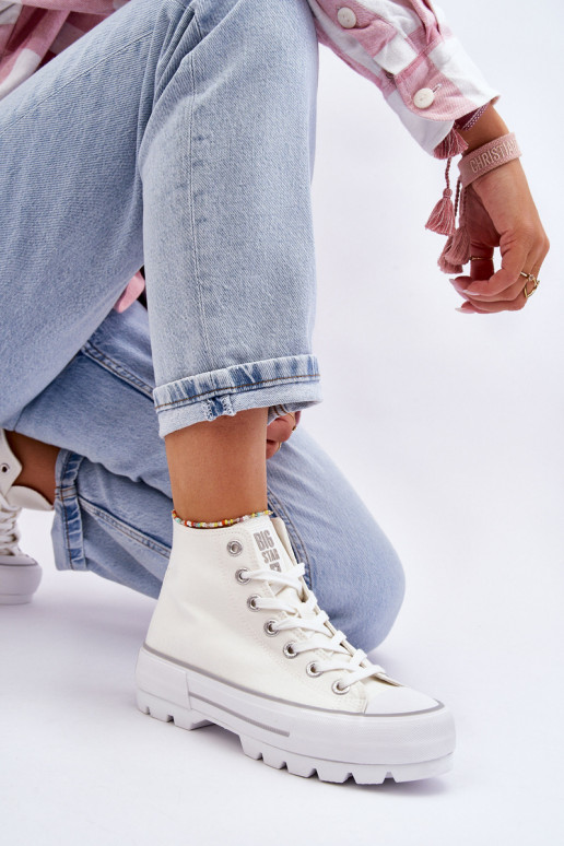 High Fabric Platform Sneakers Big Star LL274156 White High Fabric Platform Sneakers Big Star LL274156 White