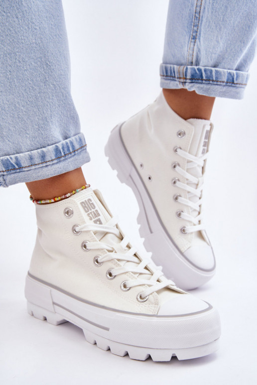 High Fabric Platform Sneakers Big Star LL274156 White High Fabric Platform Sneakers Big Star LL274156 White