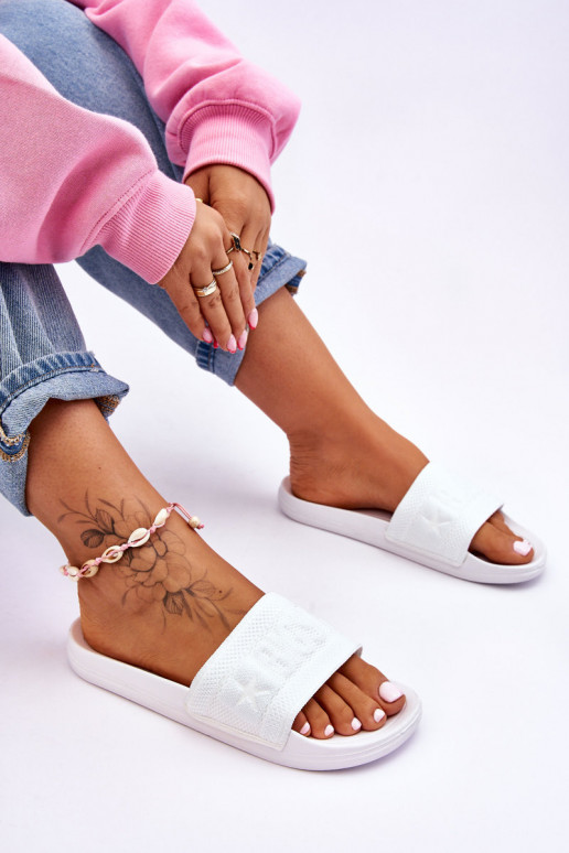 Women's Fashionable Big Star Slippers LL274A159 White Women's Fashionable Big Star Slippers LL274A159 White