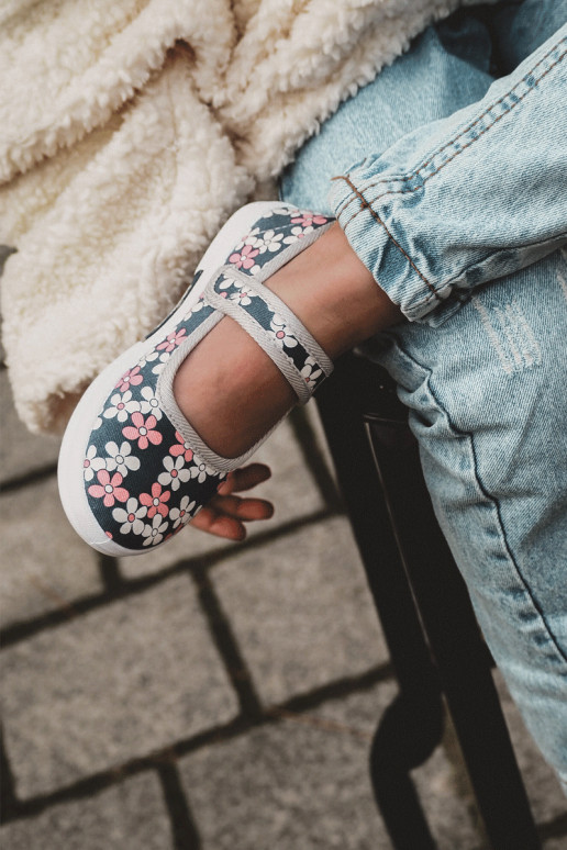 Children's ballerinas in flowers navy blue-Grey Noah Children's ballerinas in flowers navy blue-Grey Noah