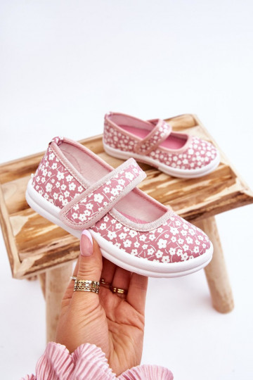 Children's Velcro Ballerinas In Print Pink Selah 2