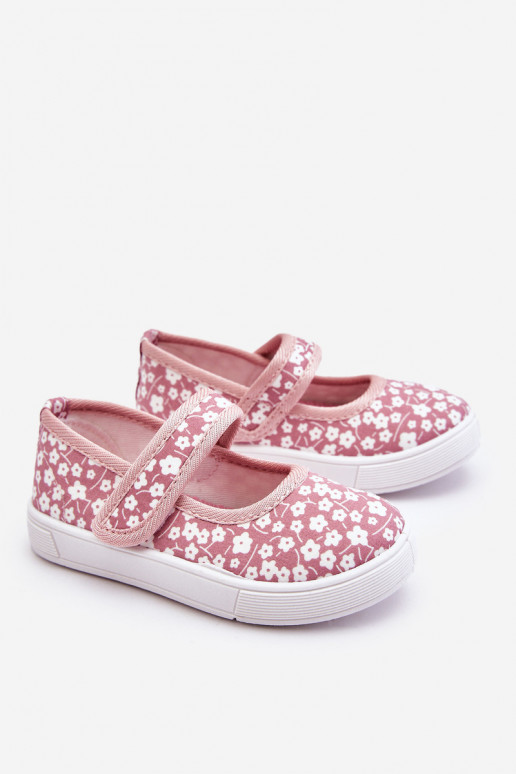 Children's Velcro Ballerinas In Print Pink Selah