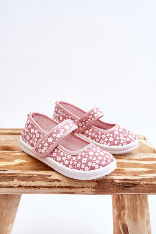 Children's Velcro Ballerinas In Print Pink Selah