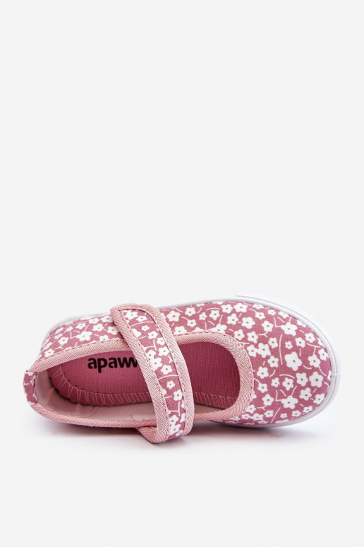 Children's Velcro Ballerinas In Print Pink Selah