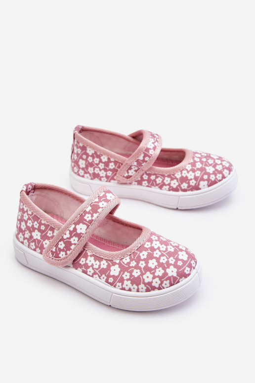 Children's Velcro Ballerinas In Print Pink Selah