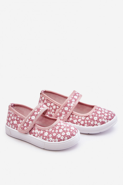 Children's Velcro Ballerinas In Print Pink Selah