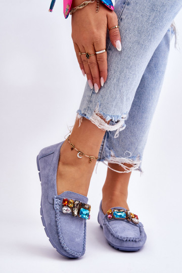 Women's Suede Loafers With Crystals Blue Lucille 2