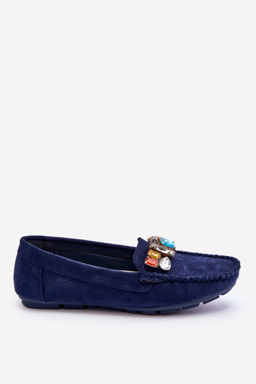Women's Suede Loafers With Crystals navy blue Lucille Women's Suede Loafers With Crystals navy blue Lucille