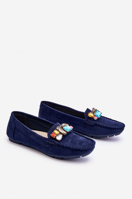 Women's Suede Loafers With Crystals navy blue Lucille Women's Suede Loafers With Crystals navy blue Lucille