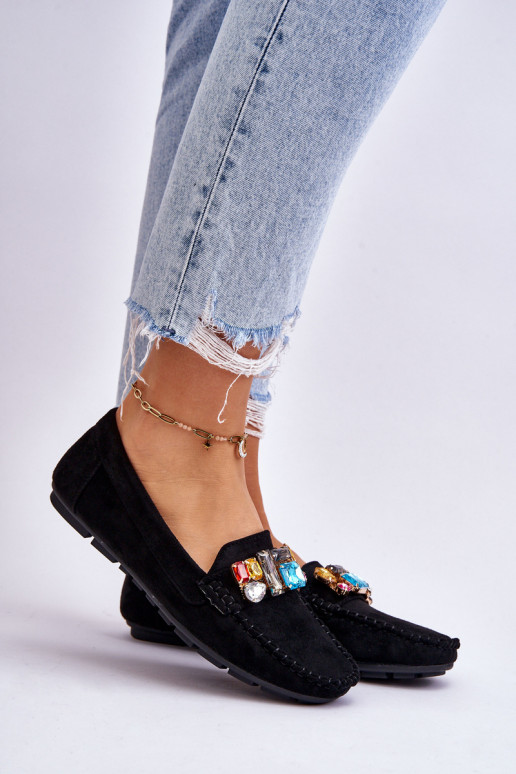 Women's Suede Loafers With Crystals navy blue Lucille Women's Suede Loafers With Crystals navy blue Lucille