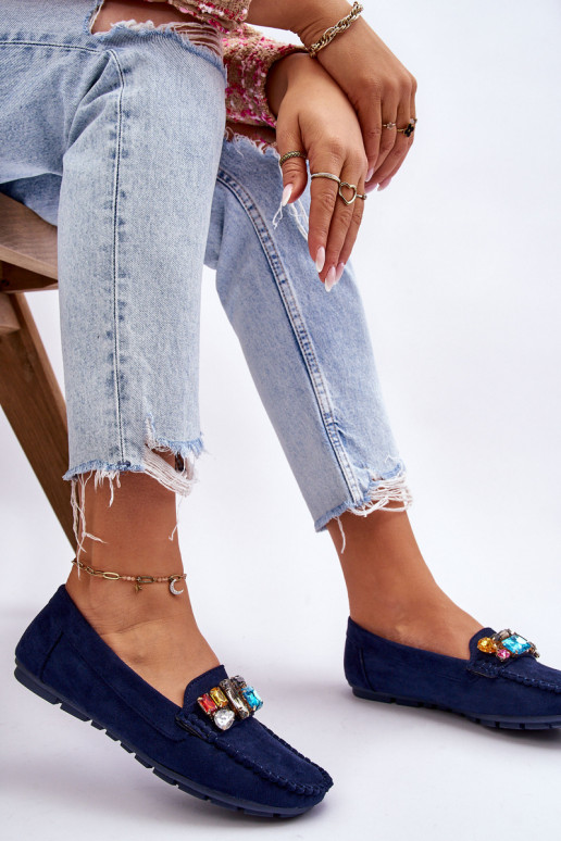 Women's Suede Loafers With Crystals navy blue Lucille Women's Suede Loafers With Crystals navy blue Lucille