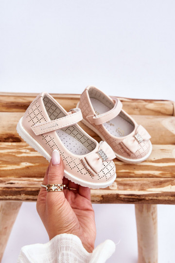 Children's Ballerinas With Velcro Bow Pink Halle 2