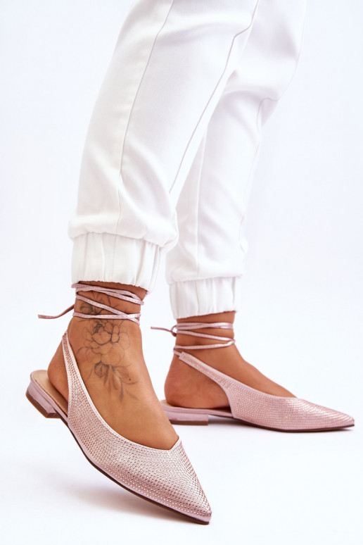 Tied Ballerinas With Rhinestones Beige Mavis